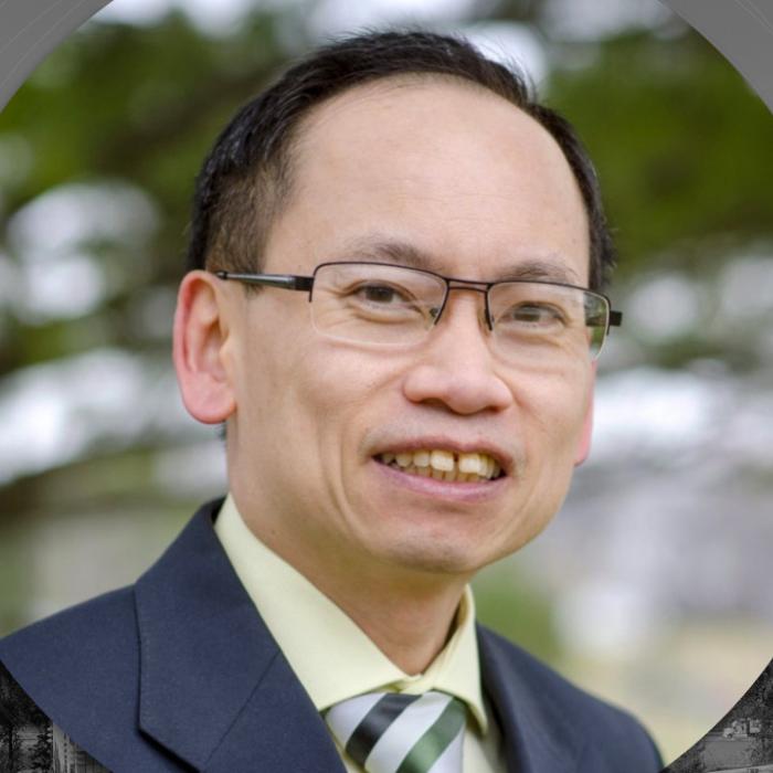 Headshot of Te-Li Lau in a template for the Faculty Speaker Series.